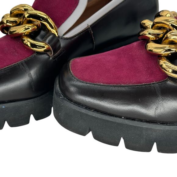 ALL BLACK Womens Chunk Links Lady Lugg Loafer EU 37.5 US 6 Purple Black Classic - Picture 6 of 12